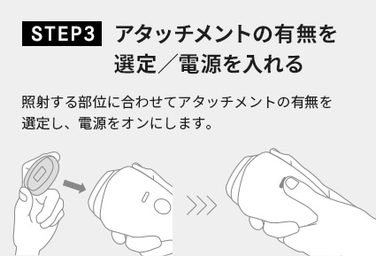 基本の使い方 SETP3 アタッチメント選定／電源を入れる