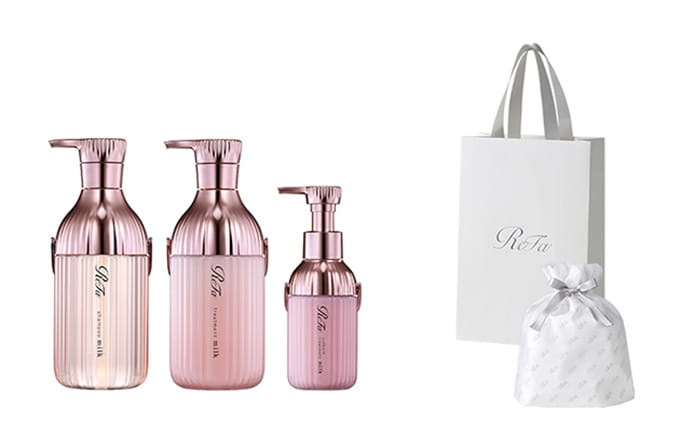 【ReFaギフトラッピングセット S】リファミルクプロテインシャンプー & トリートメント ＆ アウトバストリートメントピンク セット