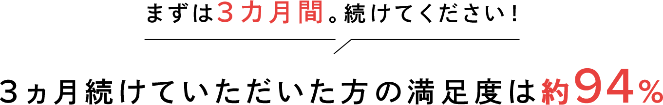 まずは続けてください！3ヵ月続けていただいた方の満足度は約91%