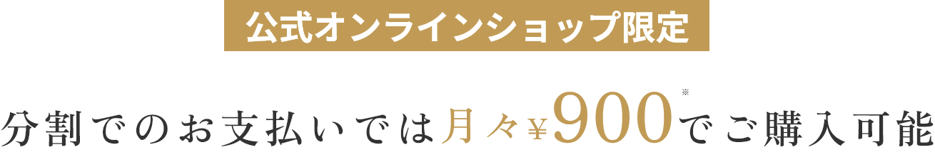 公式オンラインショップ限定 分割でのお支払いでは月々¥900でご購入可能
