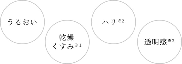 うるおい、乾燥くすみ、ハリ、透明感