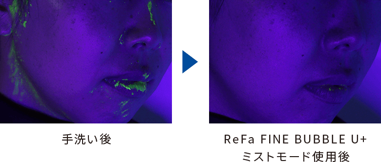 手洗い後→ReFa FINE BUBBLE U+ ミストモード使用後