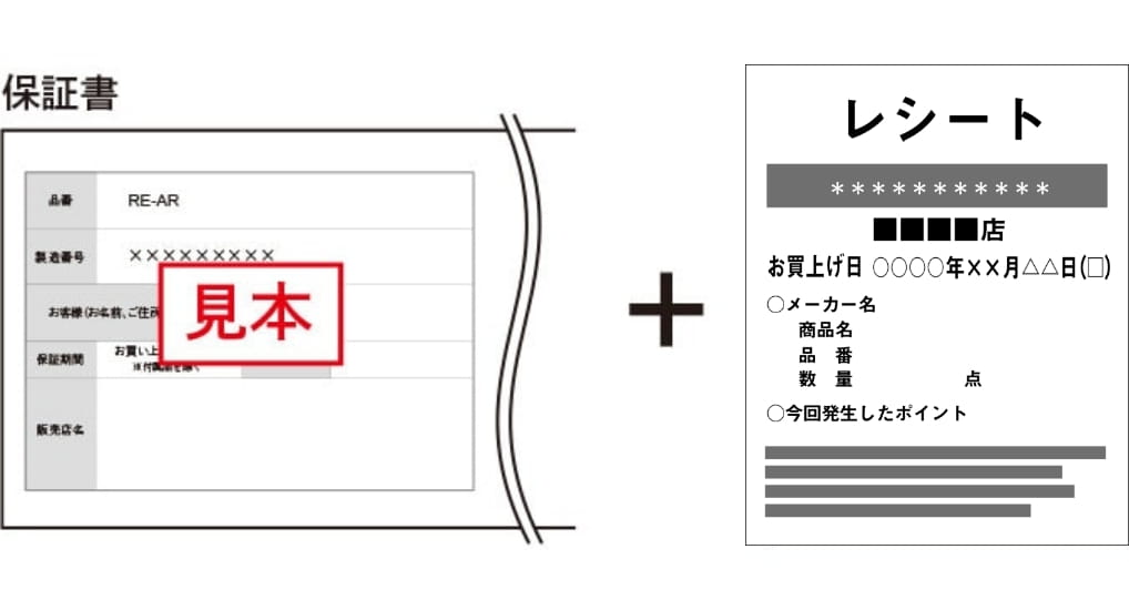 見本：保証書＋購入証明書