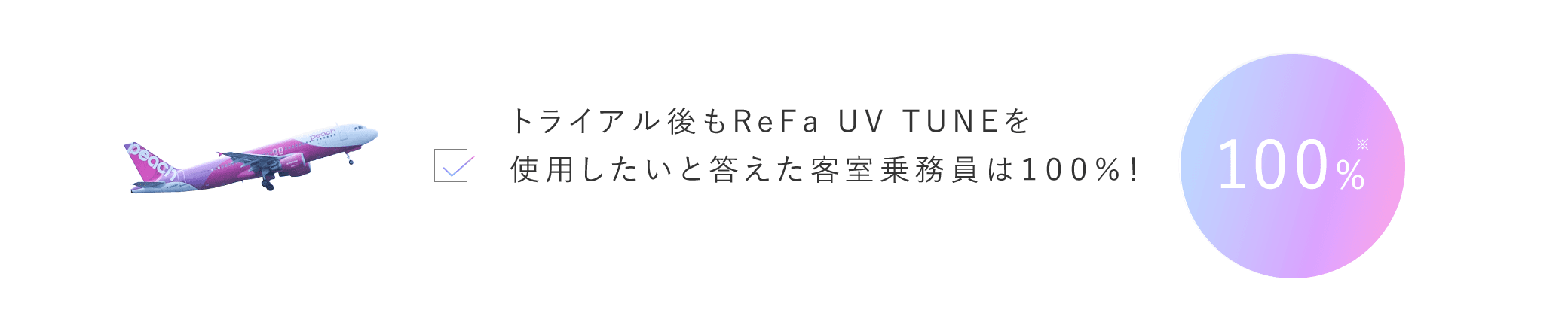 トライアル後もReFa UV TUNEを使用したいと答えた客室乗務員は100%！