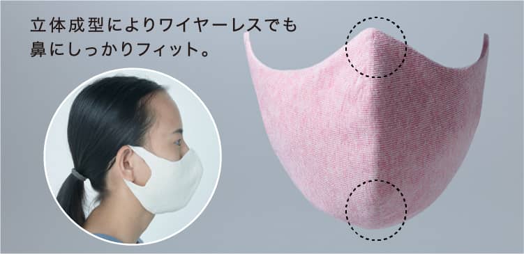 立体成型によりワイヤーレスでも鼻にしっかりフィット。