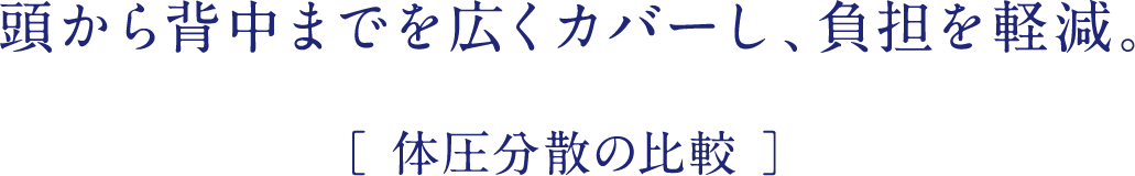 頭から背中までを広くカバーし、負担を軽減。［ 体圧分散の比較 ］