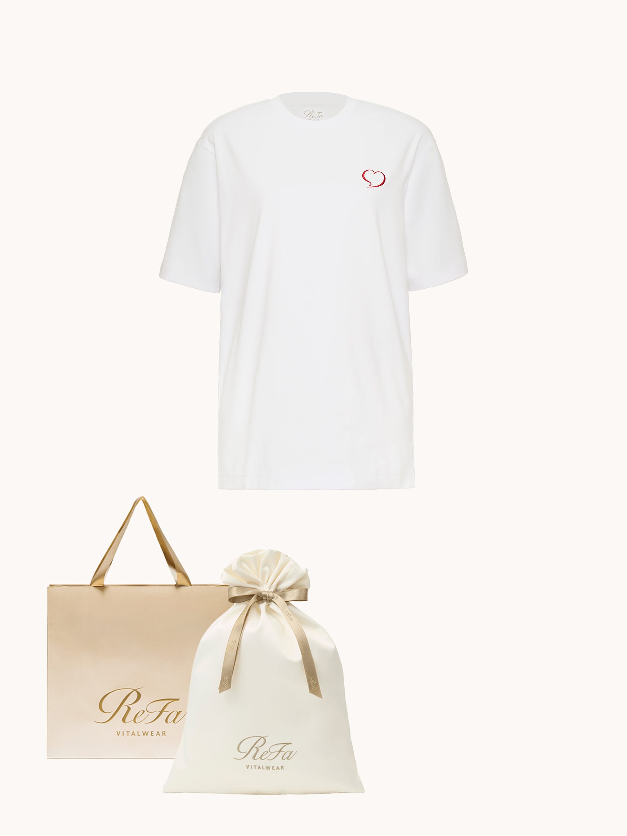 【ReFa VITALWEARギフトラッピングセットL & ショッパーM】リファ バイタルテック コンフォートジャージー クルーネックTシャツハートコレクション Aira#3 ホワイト M