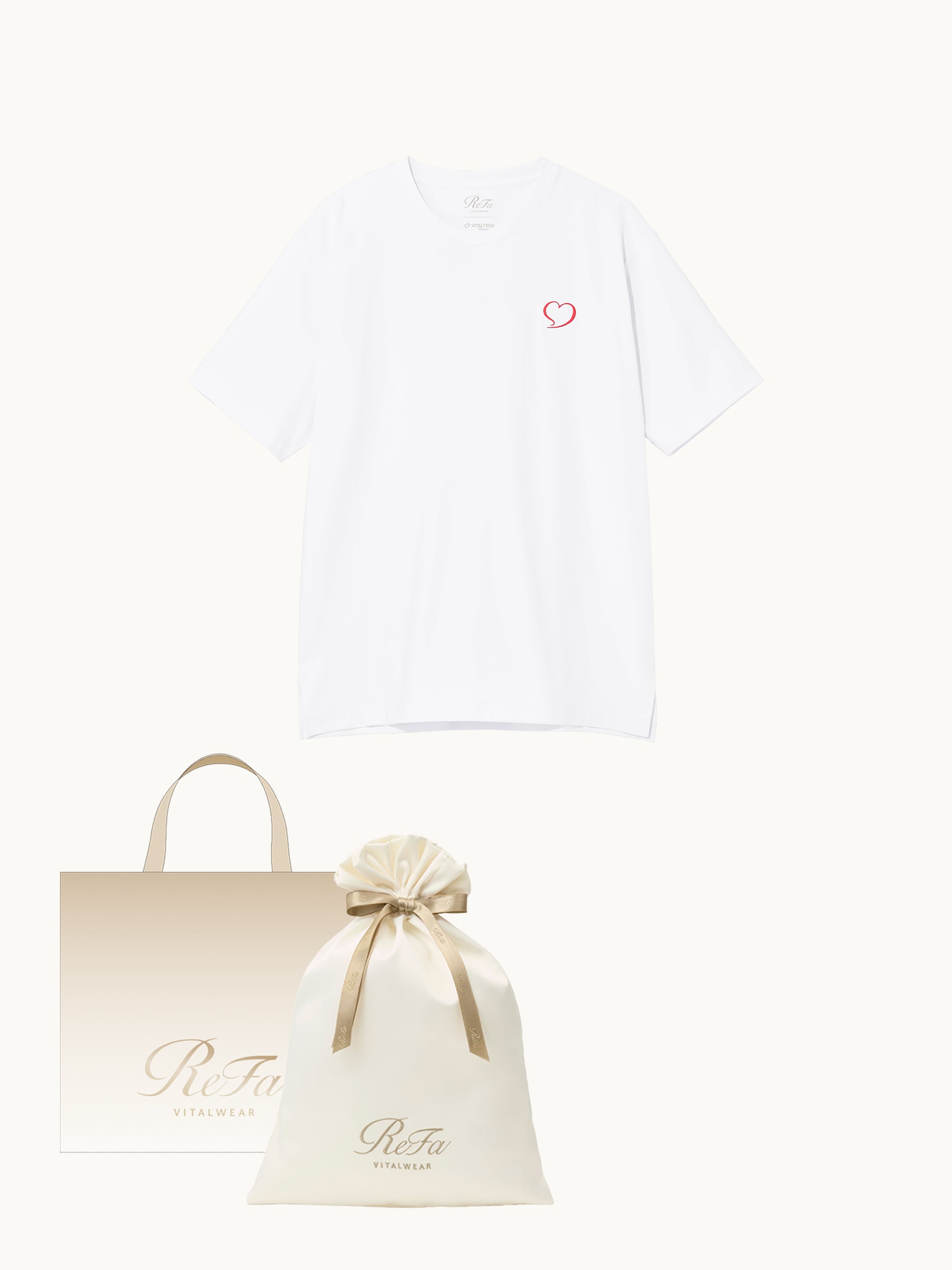 【ReFa VITALWEARギフトラッピングセットL & ショッパーM】リファ バイタルテック コンフォートジャージー クルーネックTシャツハートコレクション Aira#3 ホワイト M