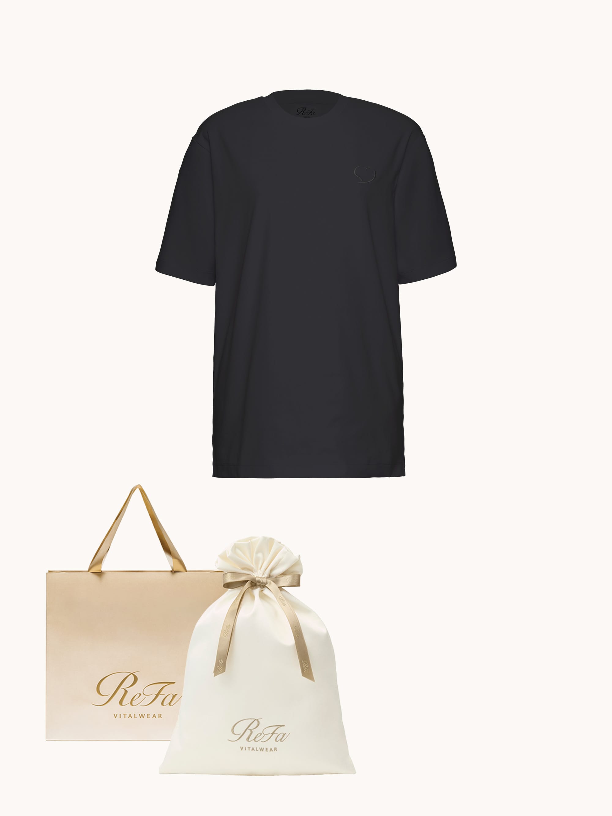 【ReFa VITALWEARギフトラッピングセットL & ショッパーM】リファ バイタルテック コンフォートジャージー クルーネックTシャツハートコレクション Aira#3 mono ブラック M