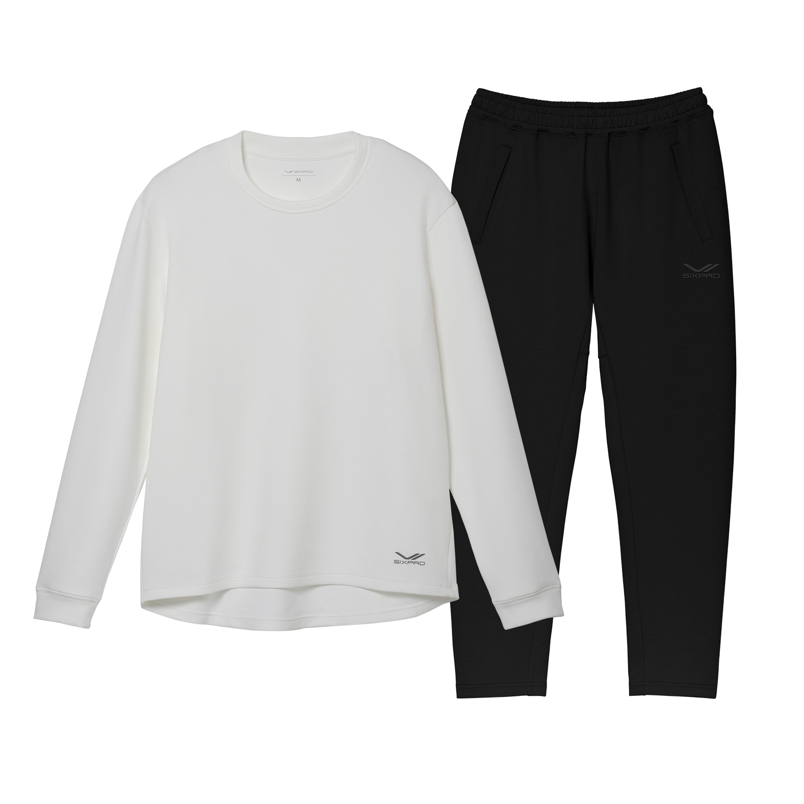 シックスパッド リカバリーウェア コンフォートロングTシャツ ホワイト S & テーパードパンツ ブラック S