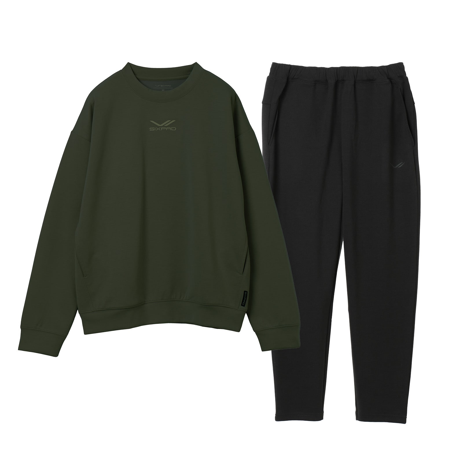シックスパッド リカバリーウェア クルーネック カーキ L & テーパードパンツ ブラック L