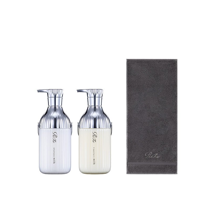 リファミルクプロテインシャンプー & トリートメント セット & リファヘアフェイスタオル(ダークグレー)