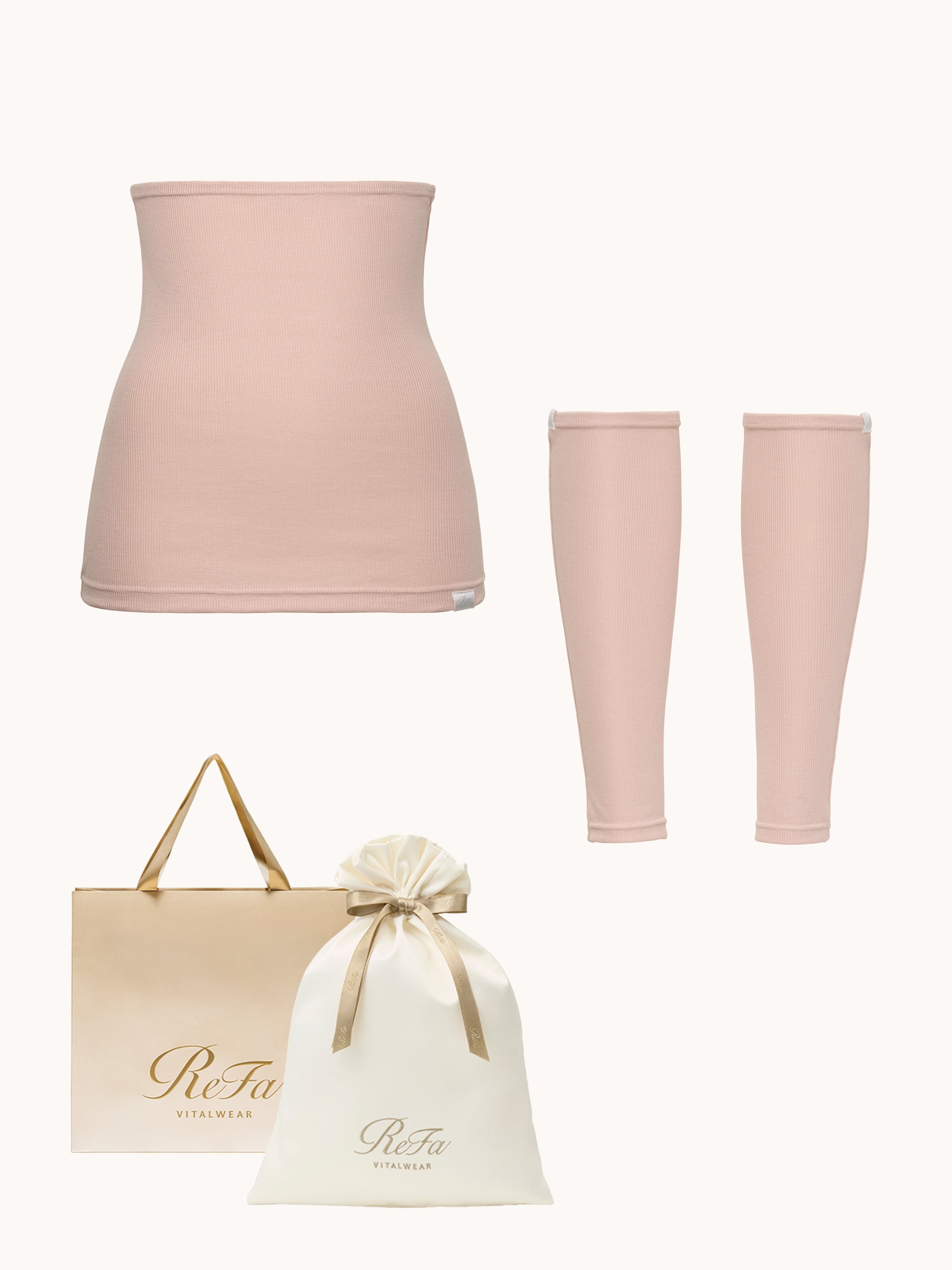 【ReFa VITALWEARギフトラッピングセットM & ショッパーM】リファ バイタルテック モイストリブ ウエストウォーマー ピンク S-L & リファ バイタルテック モイストリブ レッグウォーマー ピンク S-L