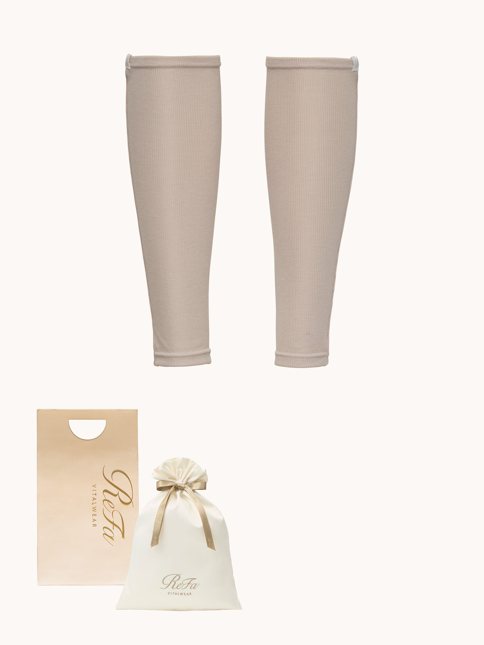 【ReFa VITALWEARギフトラッピングセットM & ショッパーS】リファ バイタルテック モイストリブ レッグウォーマー ベージュ S-L
