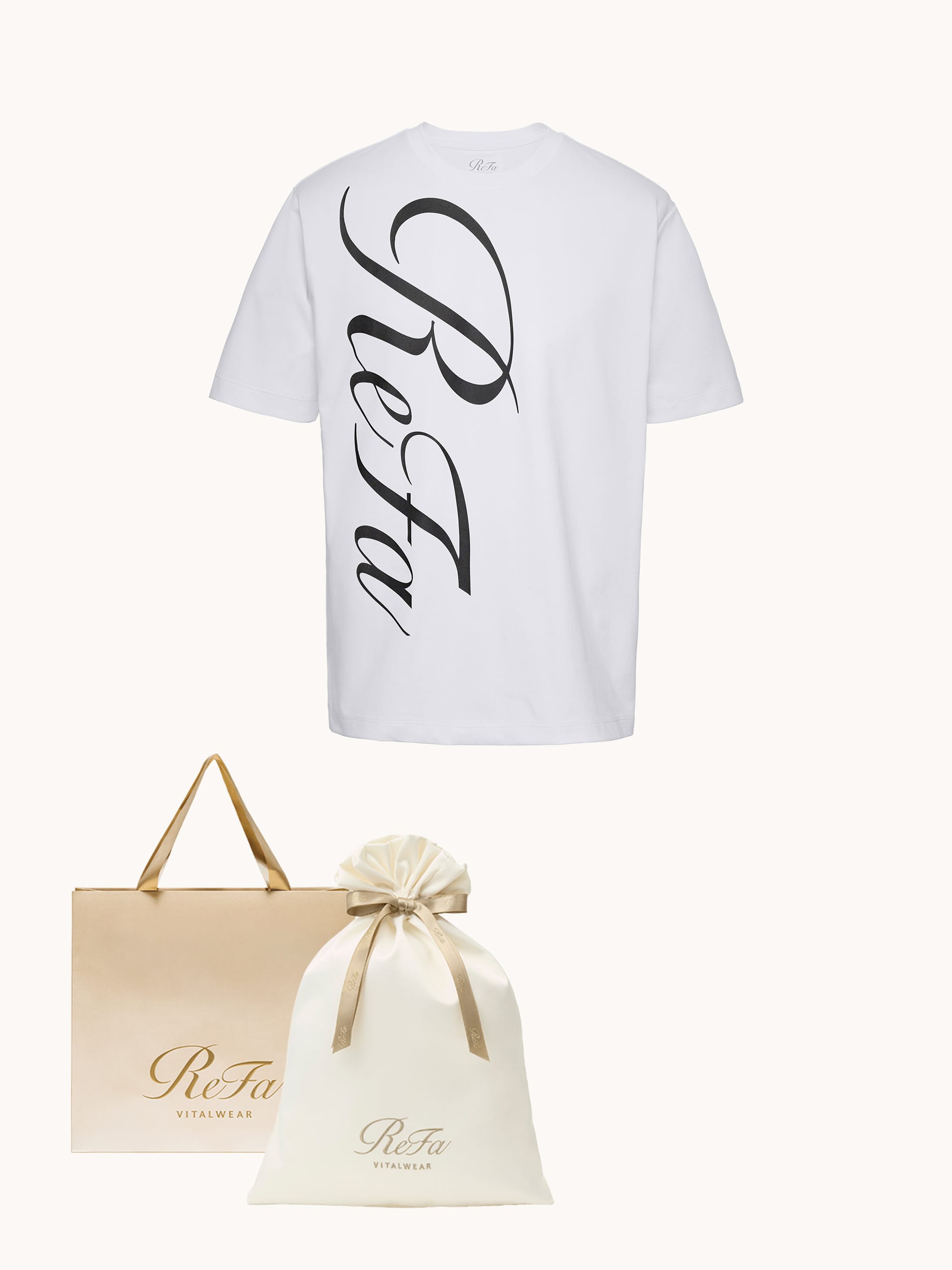 【ReFa VITALWEARギフトラッピングセットL & ショッパーM】リファ バイタルテック コンフォートジャージー クルーネックTシャツ リファロゴ ホワイト M