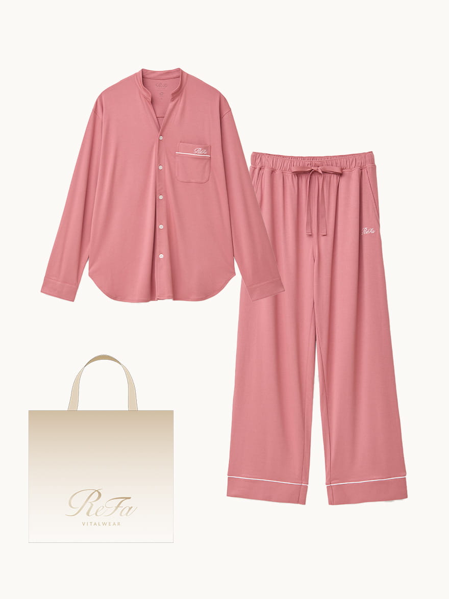 【ReFa VITALWEARギフトショッパーセットM】リファバイタルテック モイストスムース スタンドカラースリープウェア/MEN ピンク SS