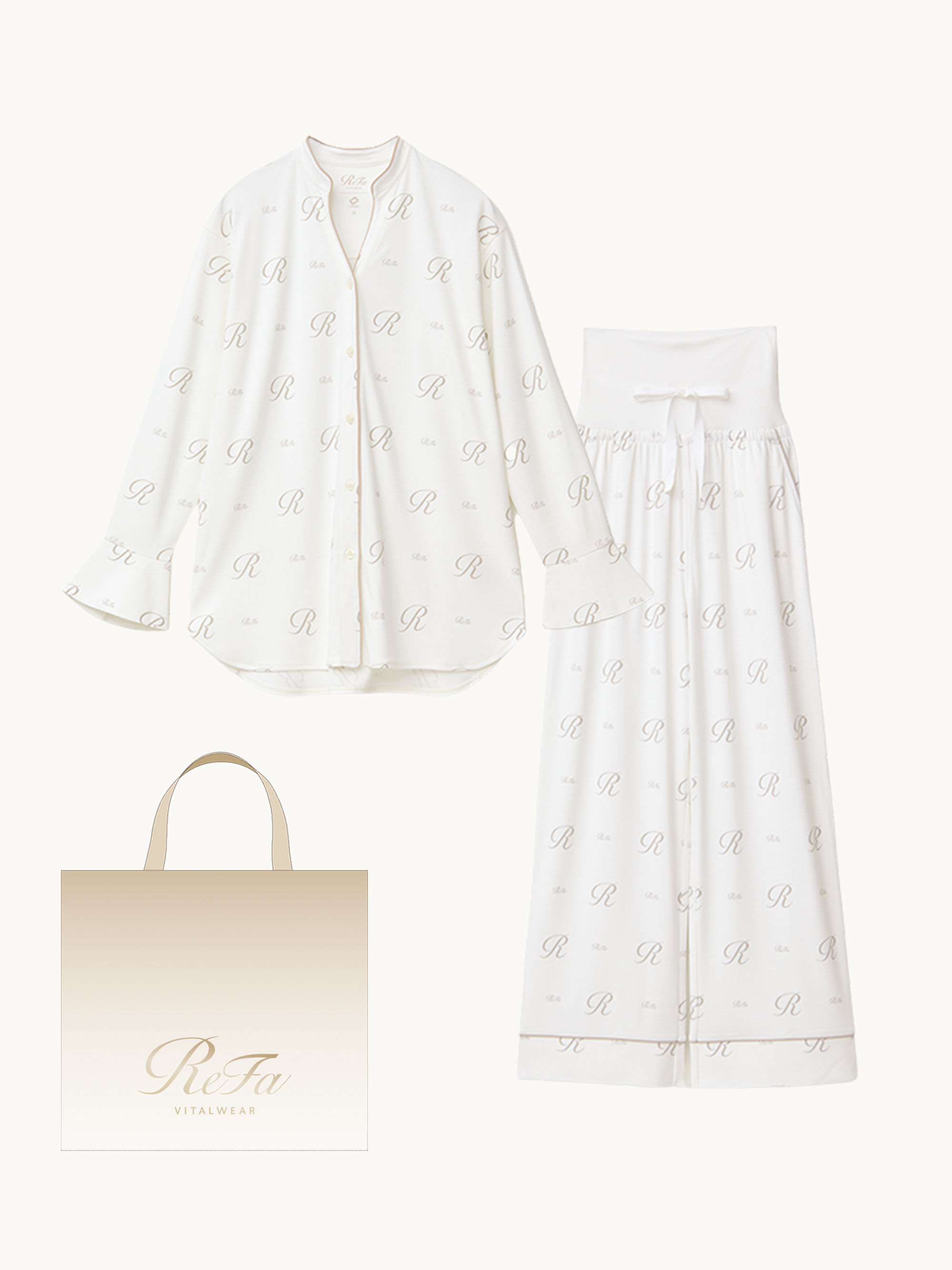【ReFa VITALWEARギフトショッパーセットM】リファバイタルテック モイストスムース スタンドカラースリープウェア リファロゴ/WOMEN オフホワイト S