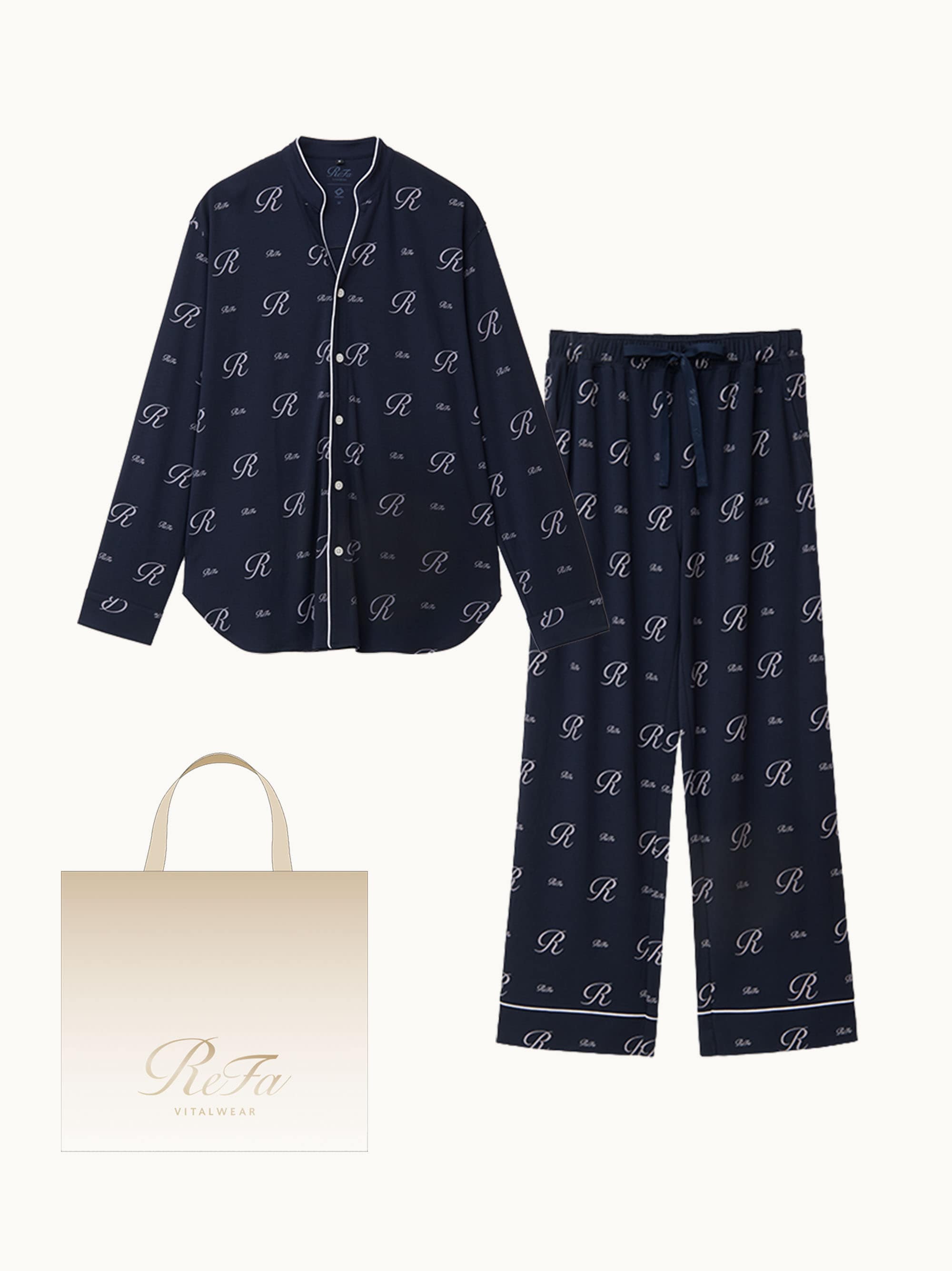 【ReFa VITALWEARギフトショッパーセットM】リファバイタルテック モイストスムース スタンドカラースリープウェア リファロゴ/MEN ネイビー M