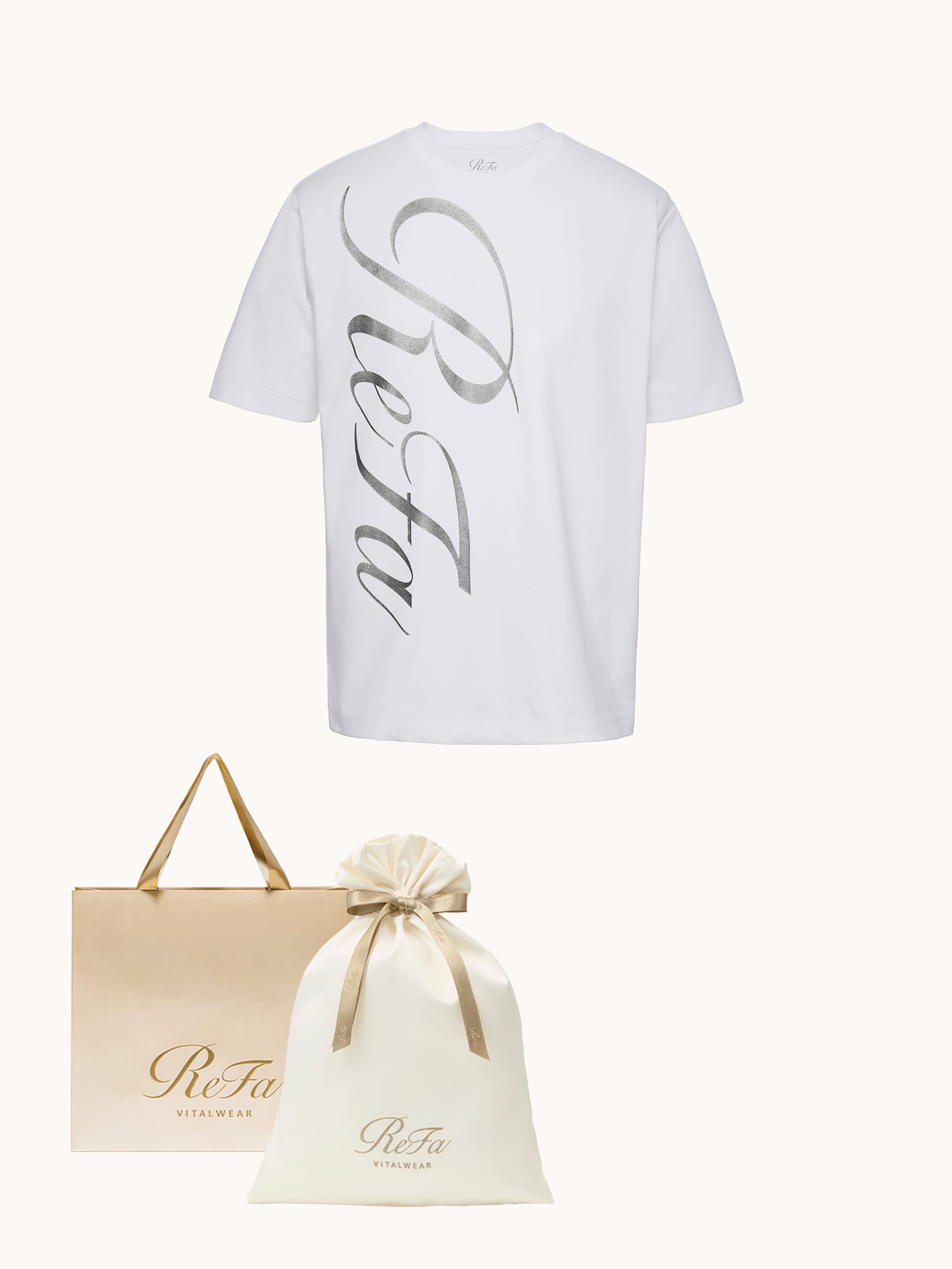 【ReFa VITALWEARギフトラッピングセットL & ショッパーM】リファ バイタルテック コンフォートジャージー クルーネックTシャツ リファロゴ シルバー M