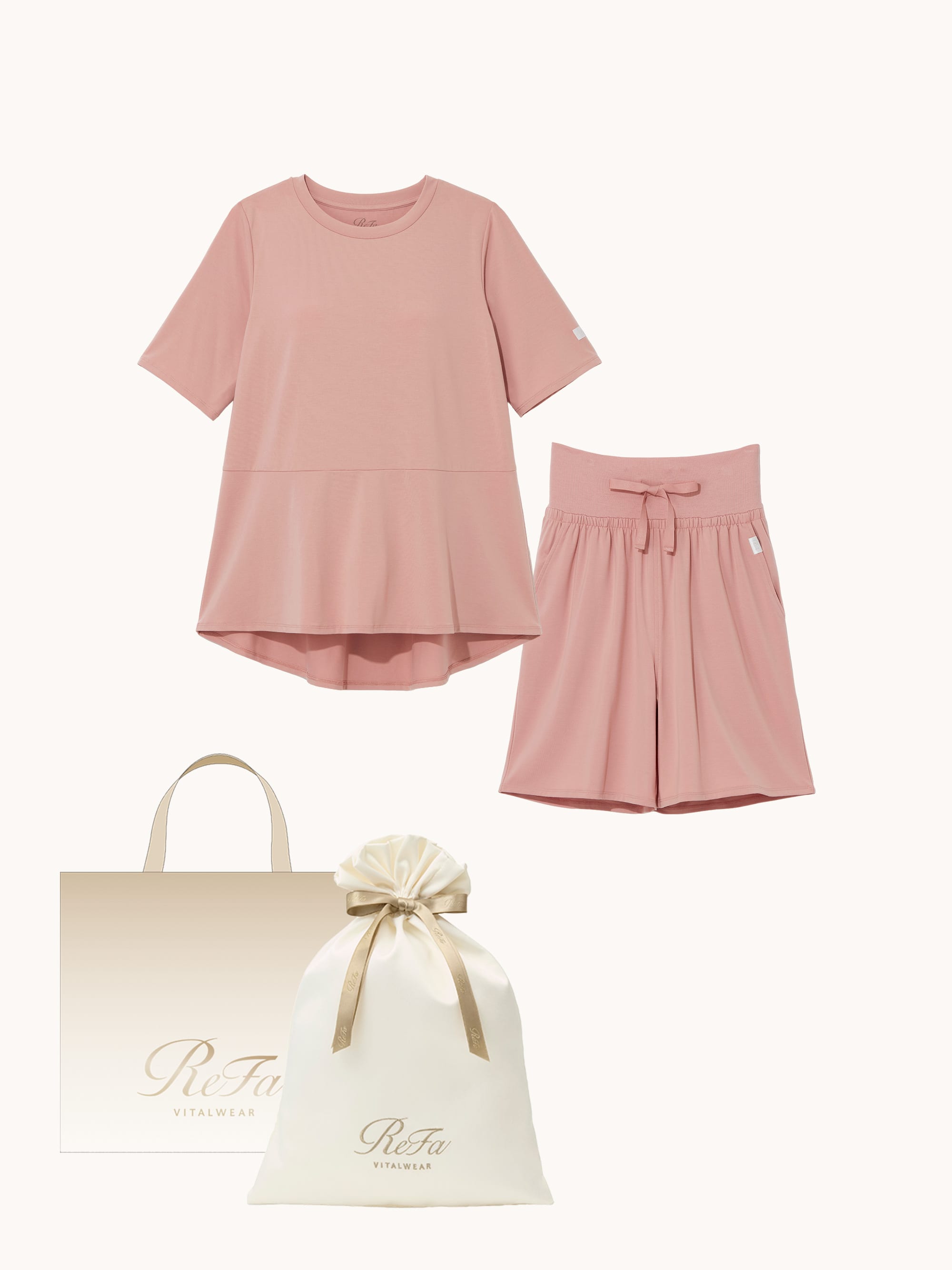 【ReFa VITALWEARギフトラッピングセットL + ショッパーM】リファ バイタルテック ストレッチスムース ショートスリーブプルオーバー&ストレッチスムース ショートパンツ/WOMEN