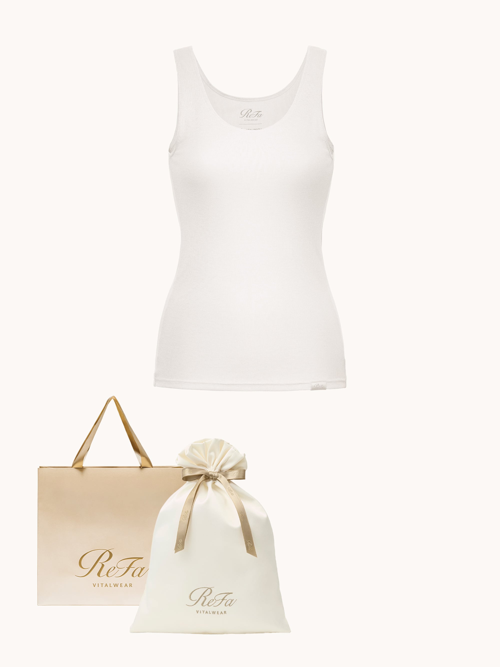 【ReFa VITALWEARギフトラッピングセットM + ショッパーM】リファ バイタルテック モイストリブ タンクトップ ホワイト M