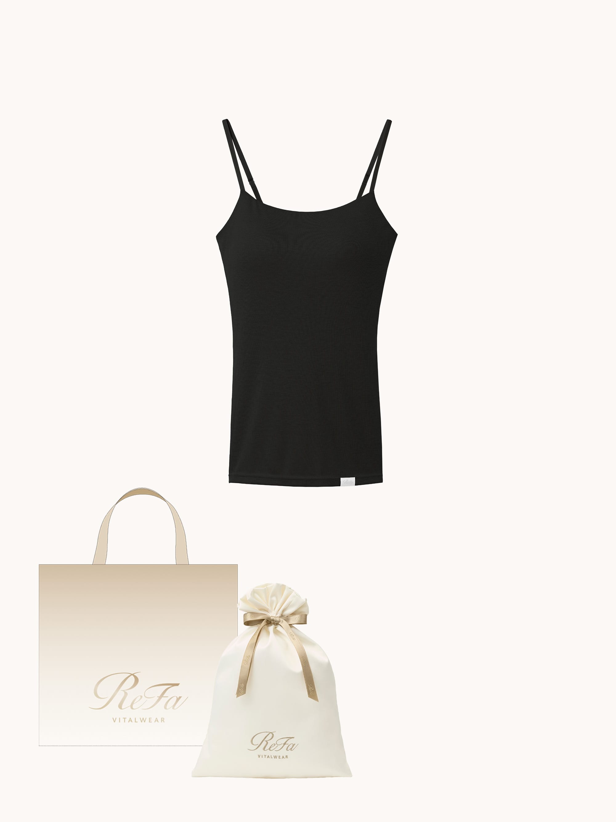 【ReFa VITALWEARギフトラッピングセットL & ショッパーM】リファ バイタルテック モイストリブ ブラキャミソール ブラック M