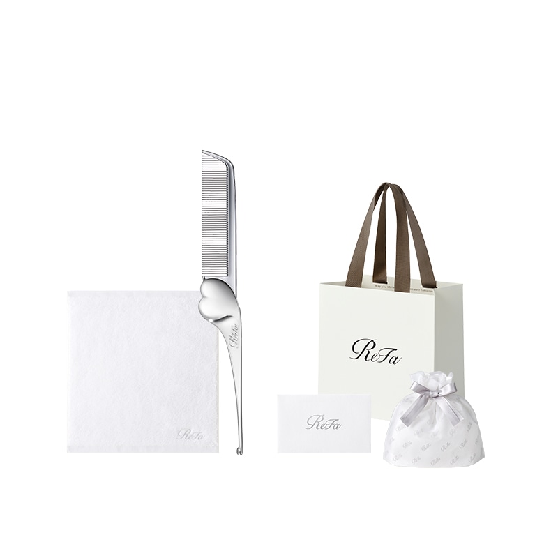 【ReFaプレミアムラッピングセット】リファハンドタオル（ホワイト）＋リファハートコーム アイラ（シルバー）