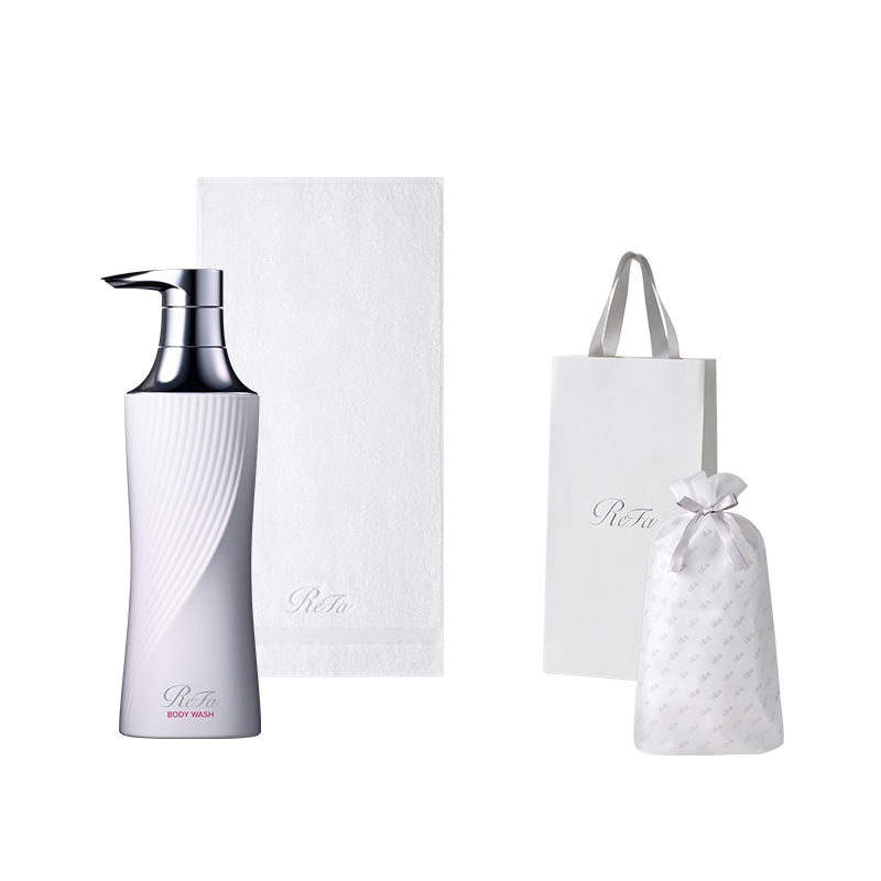 【ReFaギフトラッピングセット S+】リファビューテックボディウォッシュ 500mL & リファミニバスタオル(ホワイト)