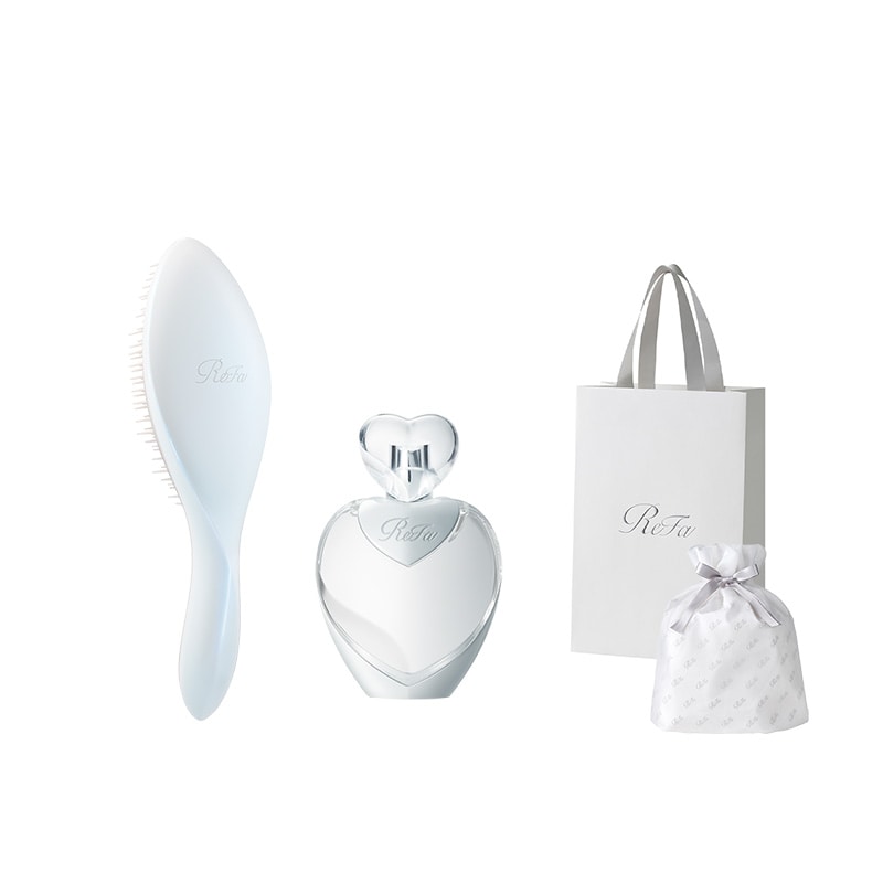 【ReFaギフトラッピングセット S】リファエールブラシ(パールホワイト) & リファハートヘアフレグランス 30mL ホワイト