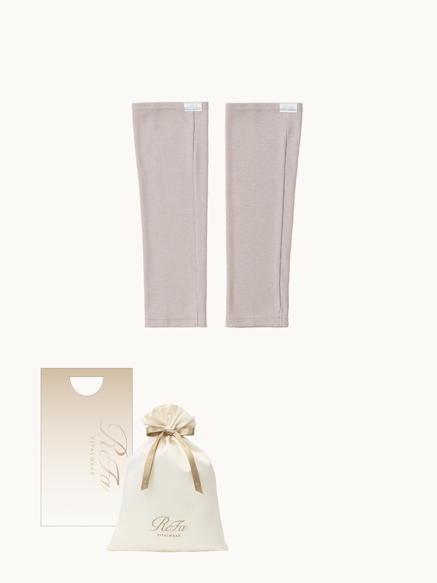 【ReFa VITALWEARギフトラッピングセットM + ショッパーS】リファバイタルテック モイストリブ レッグウォーマー ベージュ S-L