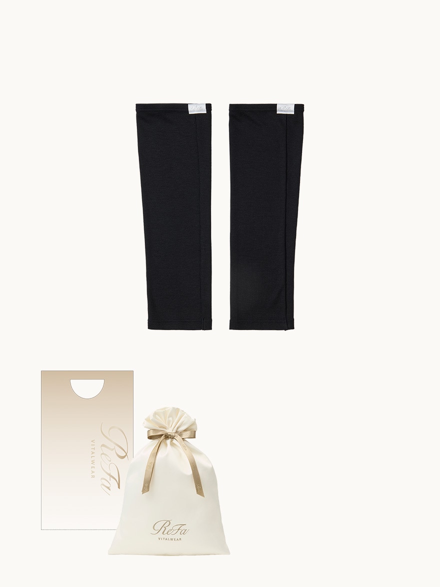 【ReFa VITALWEARギフトラッピングセットM + ショッパーS】リファバイタルテック モイストリブ レッグウォーマー ブラック S-L