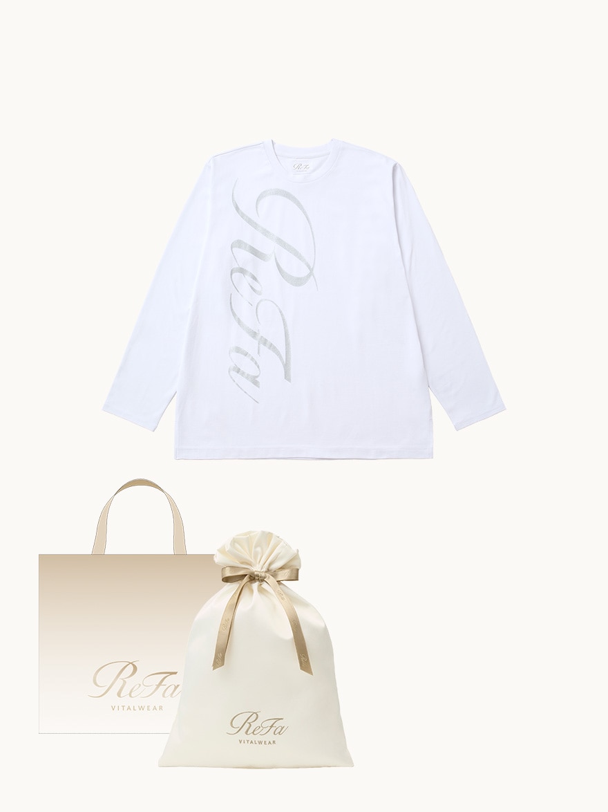 【ReFa VITALWEARギフトラッピングセットL + ショッパーM】リファバイタルテック コンフォートジャージー クルーネックロングTシャツ リファロゴ シルバー S
