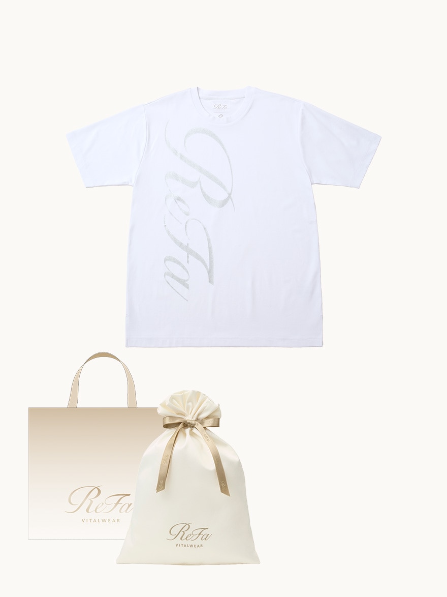 【ReFa VITALWEARギフトラッピングセットL + ショッパーM】リファバイタルテック コンフォートジャージー クルーネックTシャツ リファロゴ シルバー S
