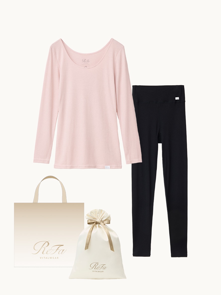 ［ギフトセット］モイストリブ Uネックロングスリーブインナー+モイストリブ レギンス