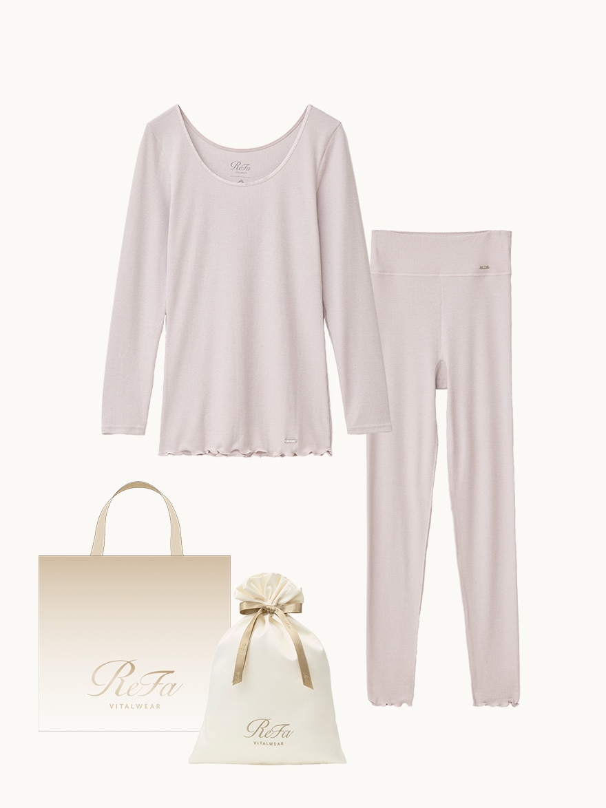 ［ギフトセット］リッチシルクリブ Uネックロングスリーブインナー+リッチシルクリブ レギンス