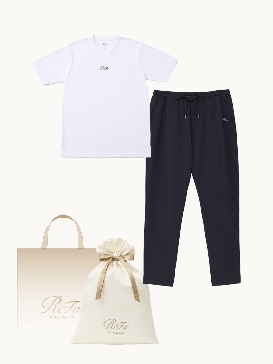 ［ギフトセット］コンフォートジャージー クルーネックTシャツ（ホワイト）+コンフォートジャージー テーパードパンツ（ブラック）