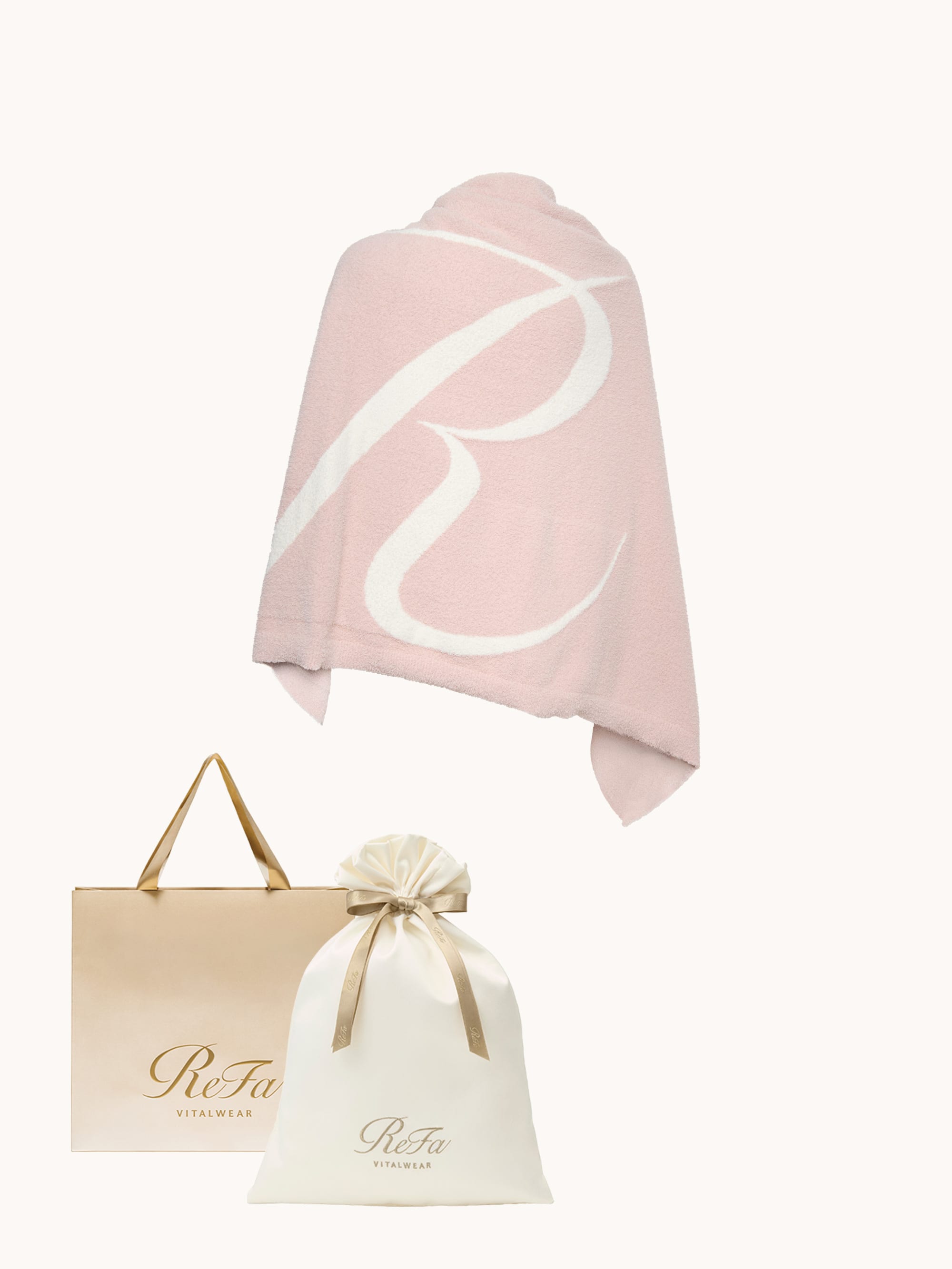 【ReFa VITALWEARギフトラッピングセットL & ショッパーM】リファ バイタルテック フラッフィーニット ブランケット ピンク
