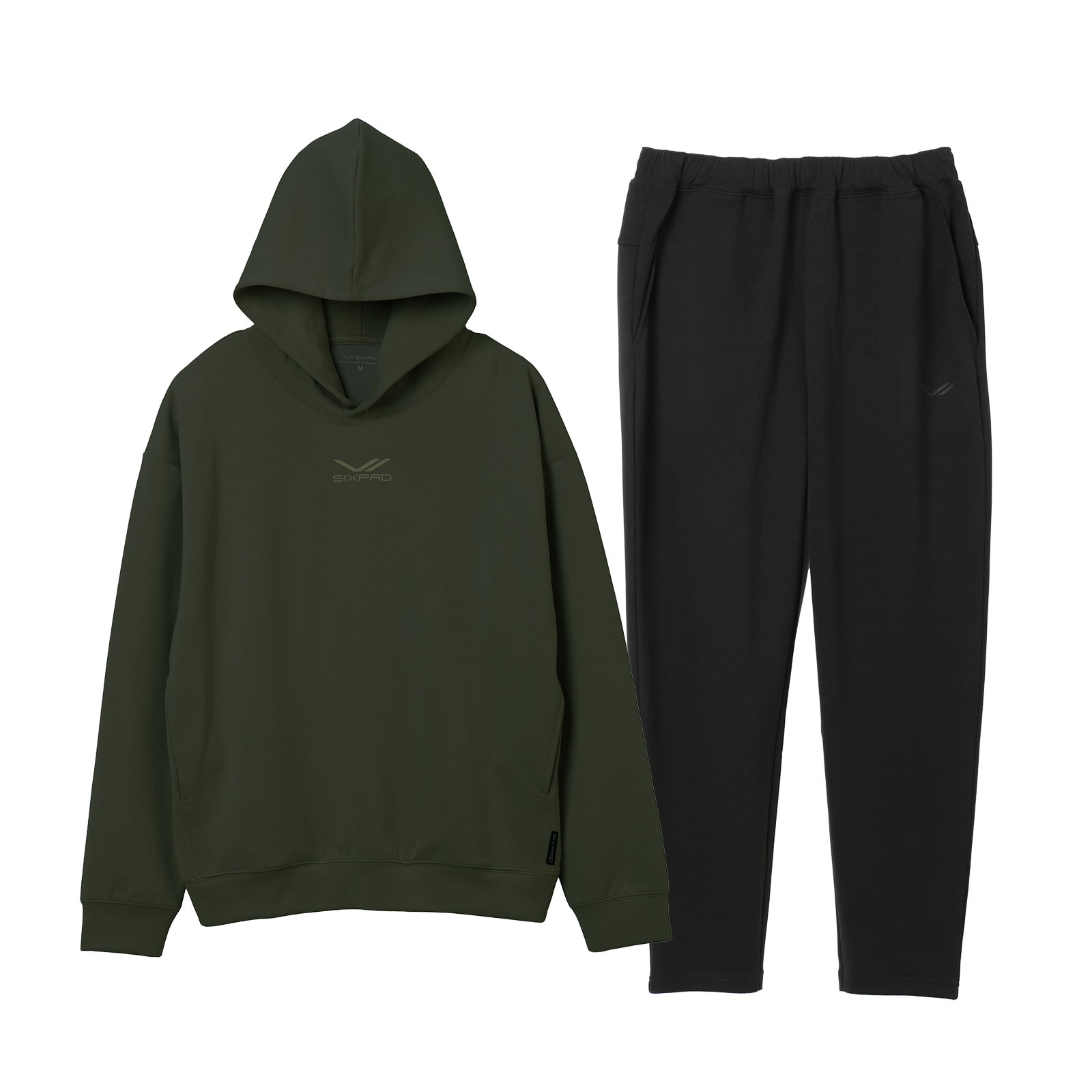 シックスパッド リカバリーウェア パーカー カーキ M ＆ テーパードパンツ ブラック M (旧モデル)