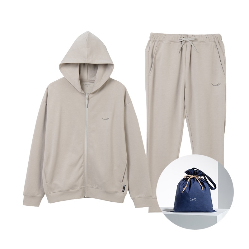 シックスパッド リカバリーウェア(ジップパーカー＆ジョガーパンツ)上下セット ウォームグレー S ＆ ギフト巾着バッグセット