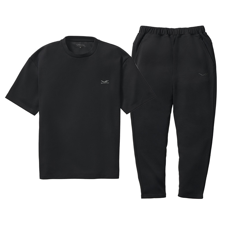 シックスパッド リカバリーウェア オーバーサイズTシャツ ブラック L ＆ シックスパッド リカバリーウェア テーパードパンツ ブラック L セット