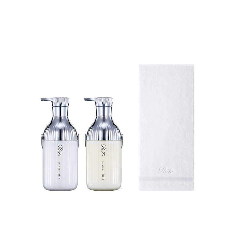 リファミルクプロテインシャンプー & トリートメント セット ＆ リファヘアフェイスタオル（ホワイト）