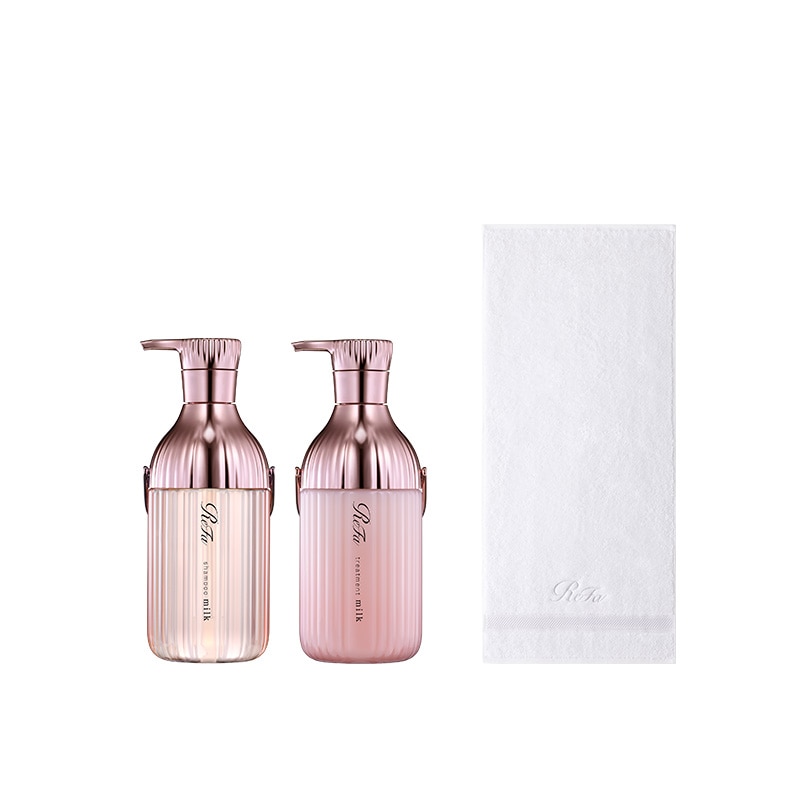 リファミルクプロテインシャンプーピンク & トリートメントピンク セット ＆ リファヘアフェイスタオル（ホワイト）