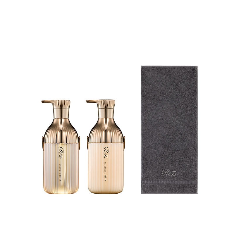 リファミルクプロテインシャンプーロイヤル & トリートメントロイヤル セット ＆ リファヘアフェイスタオル（ダークグレー）