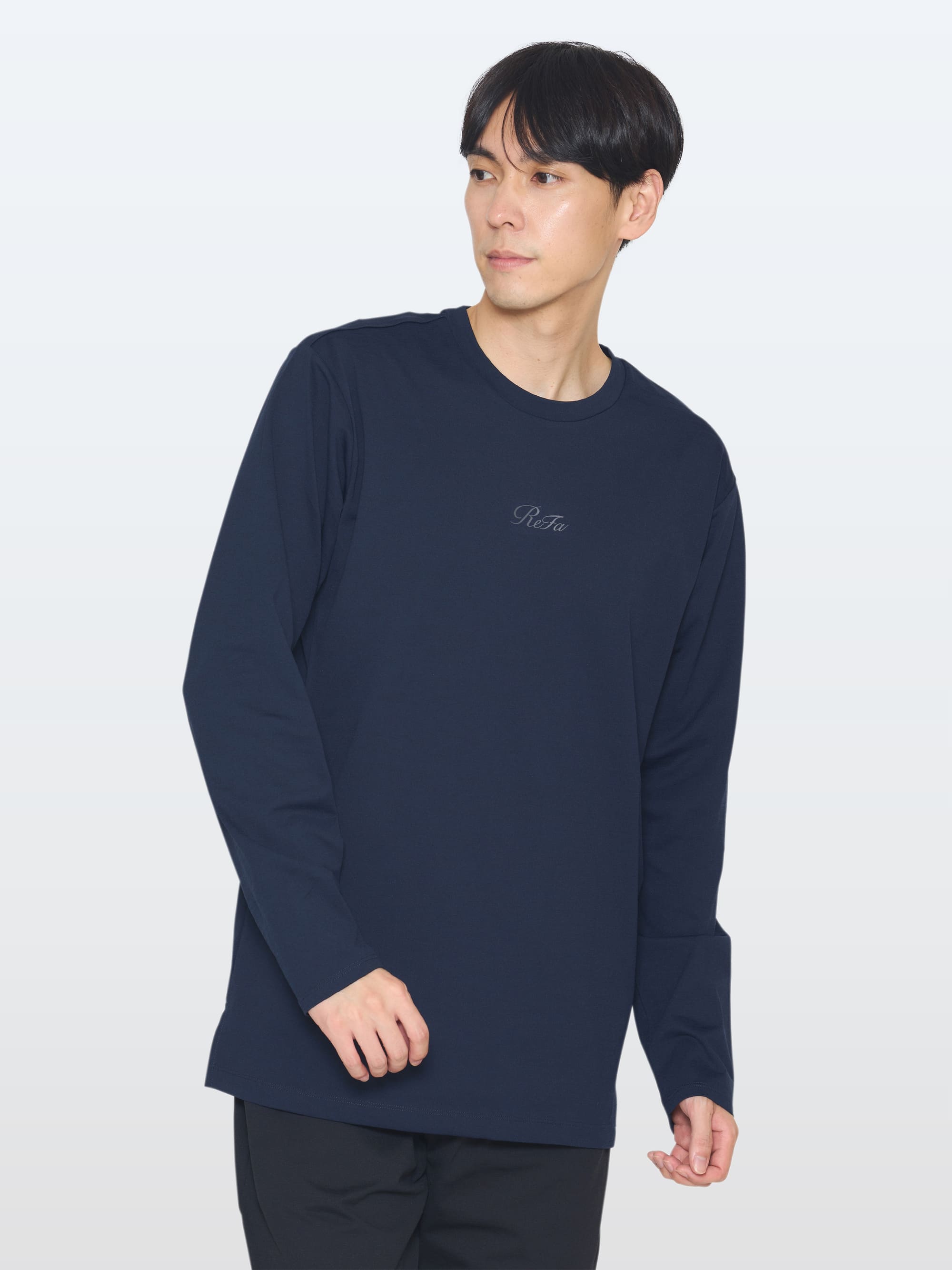 リファバイタルテック コンフォートジャージー クルーネックロングTシャツ ネイビー S