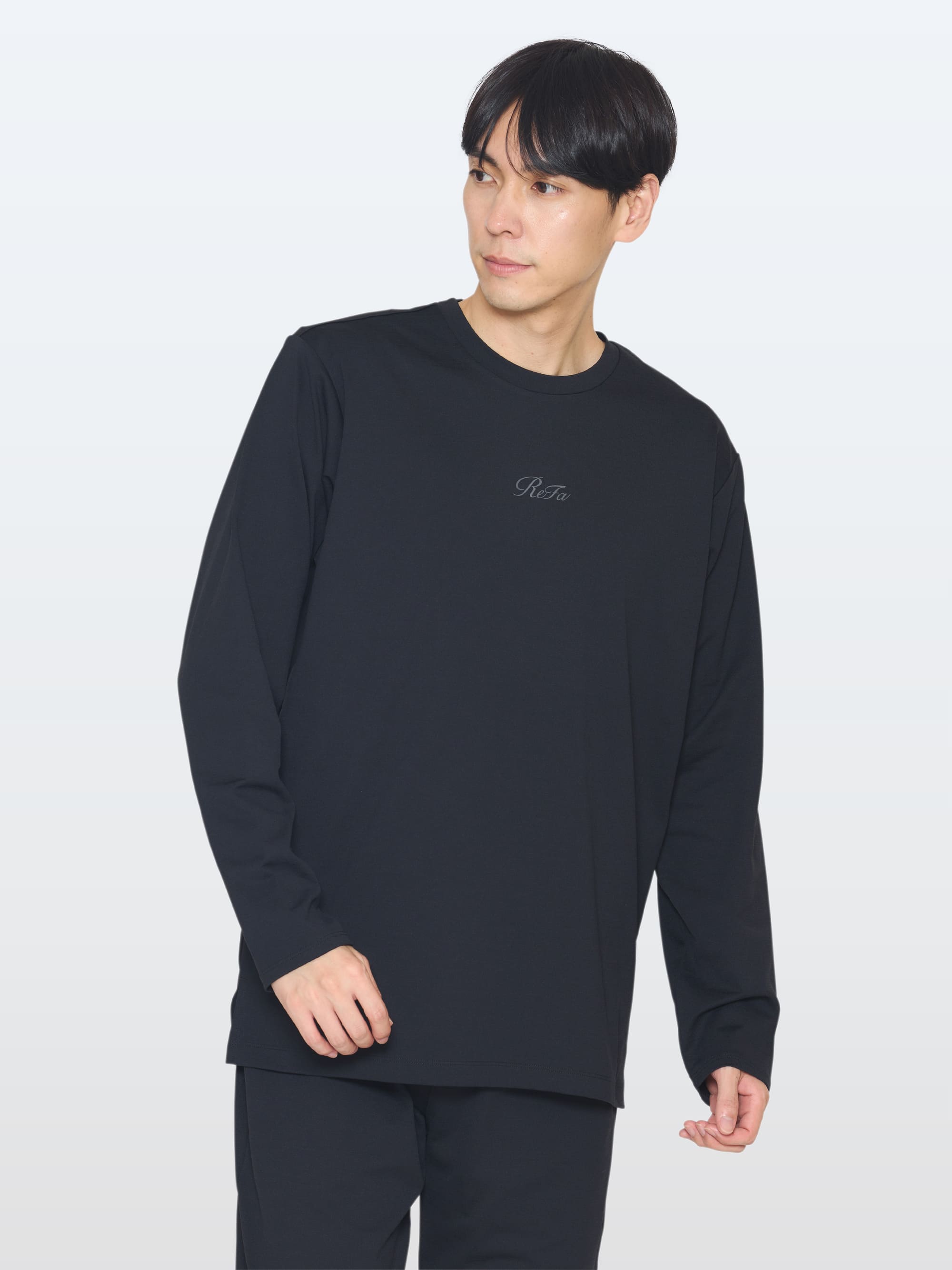 リファバイタルテック コンフォートジャージー クルーネックロングTシャツ ブラック L