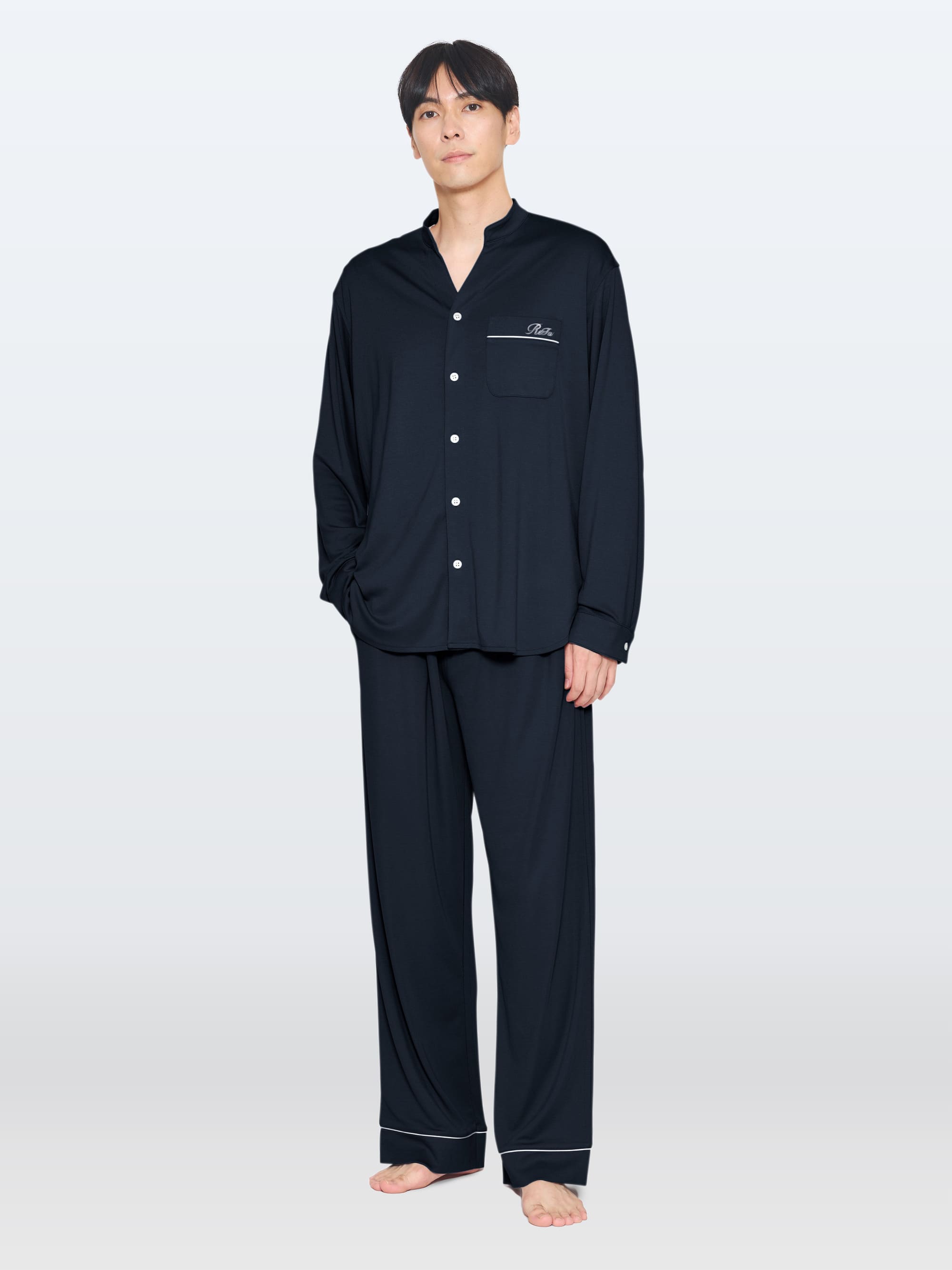 リファバイタルテック モイストスムース スタンドカラースリープウェア/MEN ネイビー SS