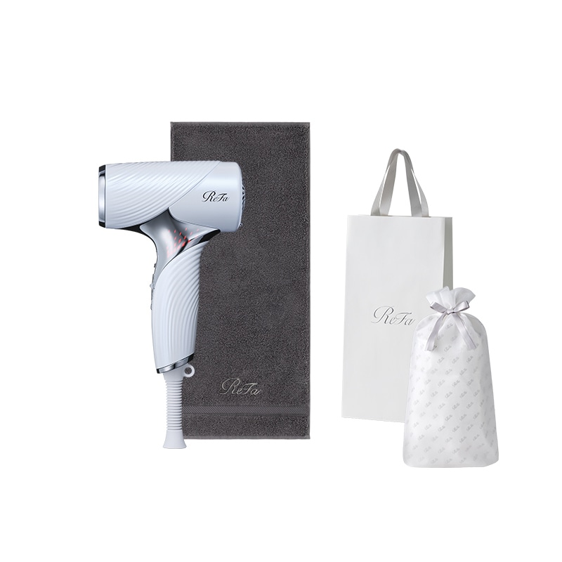 【ReFaギフトラッピングセット S＋】リファビューテック ドライヤー SE（ホワイト） ＆ リファヘアフェイスタオル（ダークグレー）