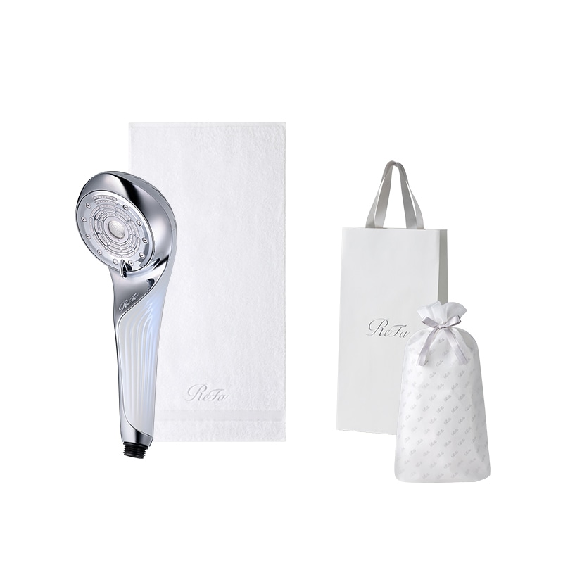 【ReFaギフトラッピングセット S＋】リファファインバブル U（ホワイト） ＆ リファミニバスタオル（ホワイト）