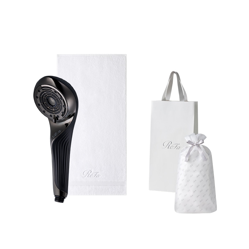 【ReFaギフトラッピングセット S＋】リファファインバブル U（ブラック） ＆ リファミニバスタオル（ホワイト）