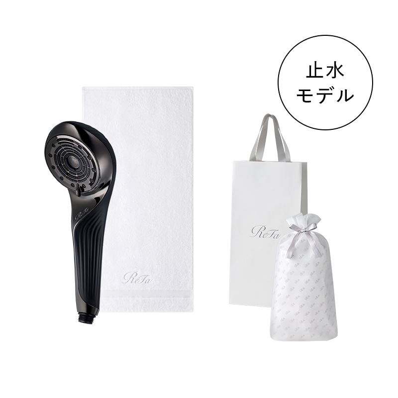 【ReFaギフトラッピングセット S＋】リファファインバブル U＋（ブラック） ＆ リファミニバスタオル（ホワイト）